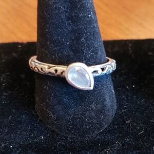 Silada Moonstone Sterling Silver 925 tear drop Stone‎ Ring, Scroll Band, Size 8